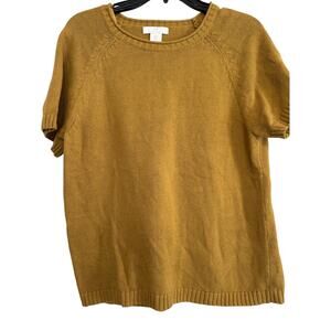 Vintage Style Brown Halston Short Sleeve Cotton Sweater, Sz Large